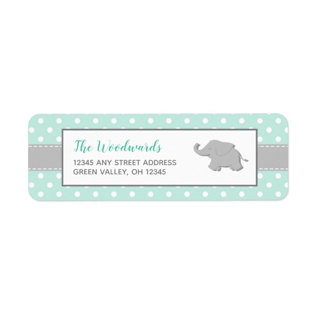 Elephant Mint Green Grey Polka Dot Baby Shower (Front)