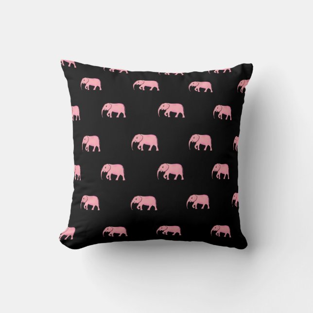 Elephant Modern Baby for Kids Pink Black Throw Pillow (Front)