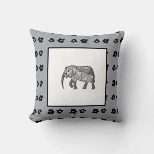 Elephant Modern Birth Baby Boy for Kids Black Throw Pillow