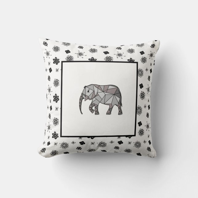 Elephant Modern Birth Baby for Kids Black Throw Pillow (Front)