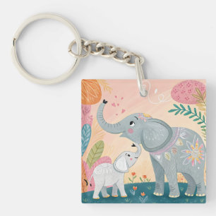 Elephant Mom and Baby Keychain