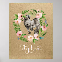 Elephant mom and baby nursery art