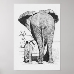 Elephant Mom and Baby Poster