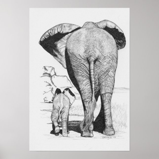 Elephant Mom and Baby Poster (Front)