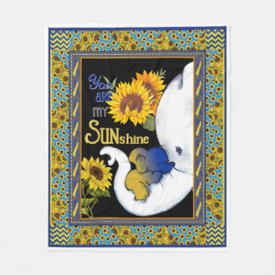 Elephant Mom And Baby Sunflower You're My Sunshine Fleece Blanket