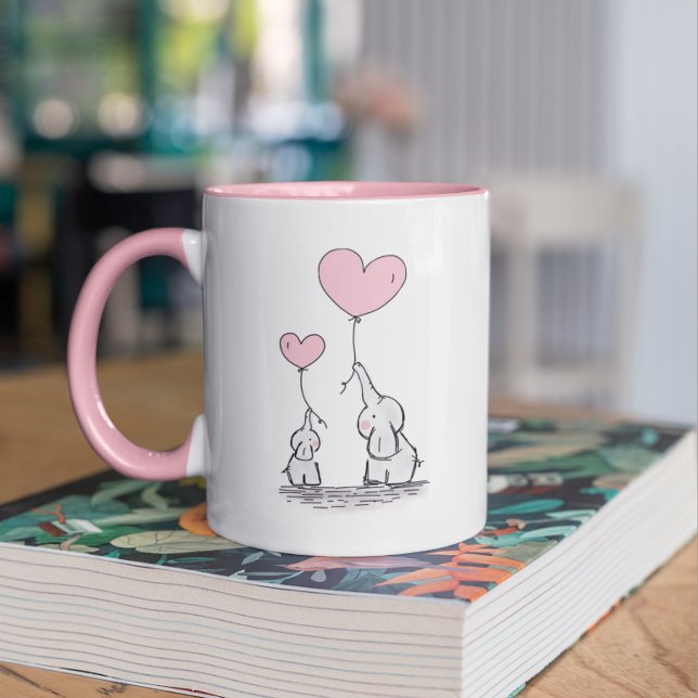 Elephant Mom & Baby Pink Mother's Day Baby Shower Mug (Creator Uploaded)