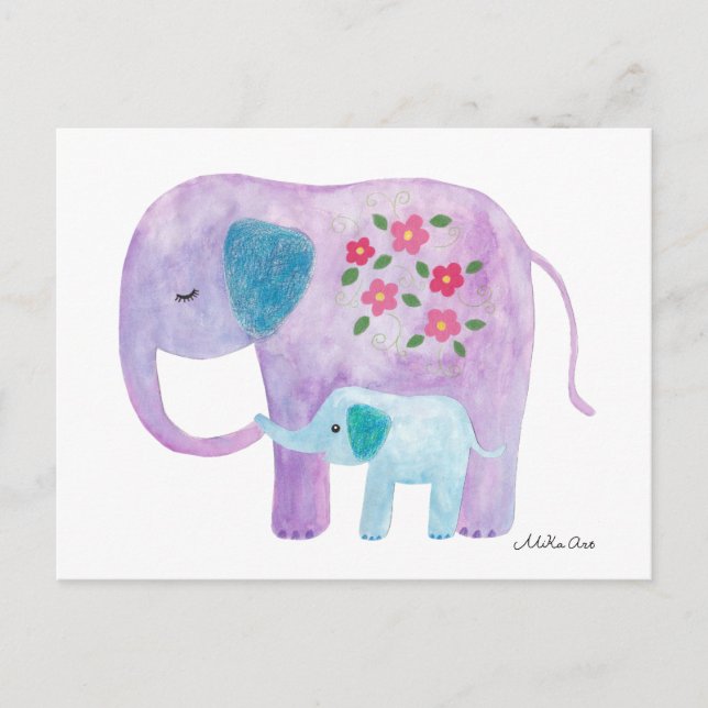 Elephant Mom & baby Postcard Cute elephant Card (Front)