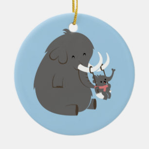 Elephant Mommy and Baby Ceramic Ornament