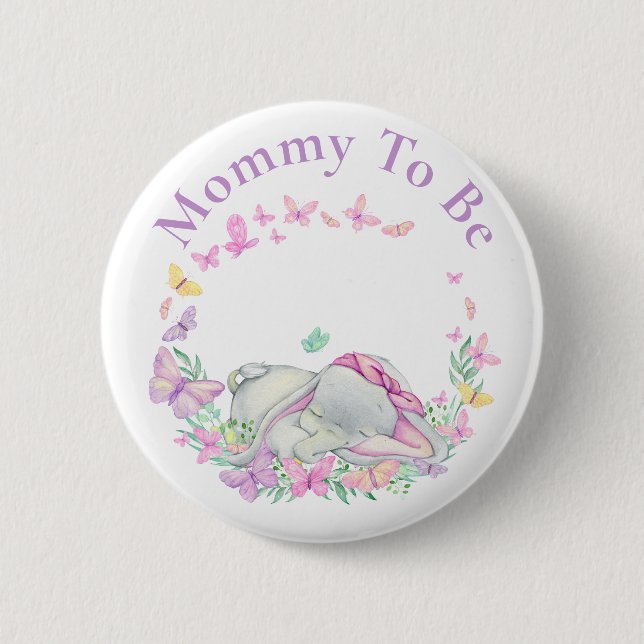 Elephant Mommy to be Butterfly  Button (Front)