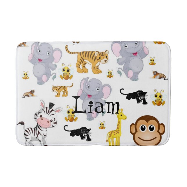 Elephant Monkey Tiger Bathroom Bath Mat (Front)