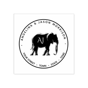 Elephant Monogram Return Address Rubber Stamp