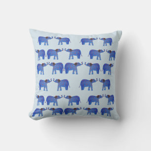 Elephant Mood Cushion, Blue elephant pattern Throw Pillow