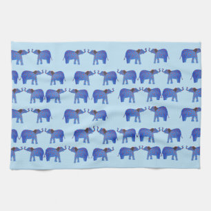 Elephant Mood Tea Towel, Blue elephant pattern Kitchen Towel
