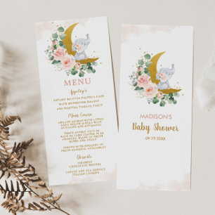 Eléphant Moon Blush Floral Rose Menu Baby shower