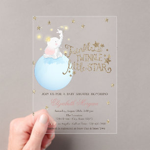Elephant,Moon,Glitter Stars Striped Baby Shower Acrylic Invitations
