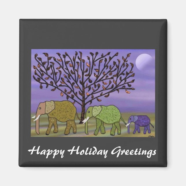 Elephant Moon Holiday Greetings Magnet (Front)