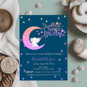Elephant,Moon,Stars Twinkle Little Baby Shower  Invitation