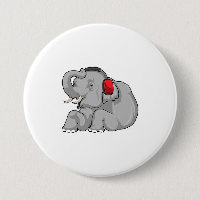 Elephant Music Headphone 3 Inch Round Button (Front)