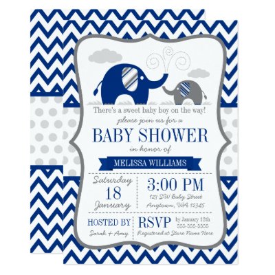 cute elephant chevron light blue baby shower card | zazzle cute elephant chevron light blue baby shower card | zazzle, Baby shower invitations