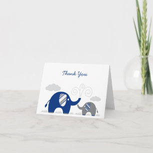 Elephant Navy Blue Grey Baby Shower Thank You Card