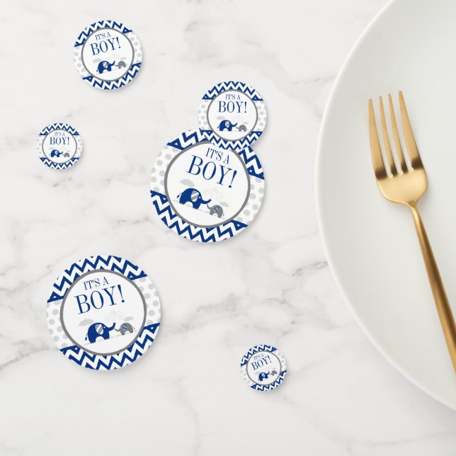 Elephant Navy Blue Grey Boy Baby Shower Confetti (Group)