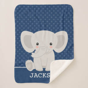 Elephant Navy Blue Polka Dot Personalized Boy Sherpa Blanket