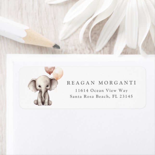 Elephant Neutral Baby shower Adresse de retour (En situation)
