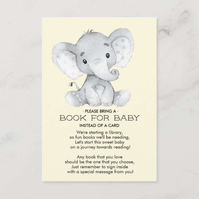 Elephant Neutral Baby Shower Book for Baby Card (Front)