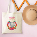 Elephant never Forgets Cute and Colourful Kids Tote Bag<br><div class="desc">Personalized Elephant Tote Bag with cute and colourful design. The design features a baby elephant peeking through a garland of colourful flowers. The template is set up for you to add your child's name and a title - the sample wording reads "[name's] bag of things she never forgets" - which...</div>