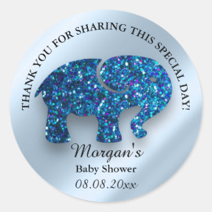 Elephant New Baby Shower Favour Thank You Blue Classic Round Sticker