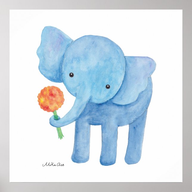 Elephant Nursery Art Imprimer Joli Elephant Poster (Devant)
