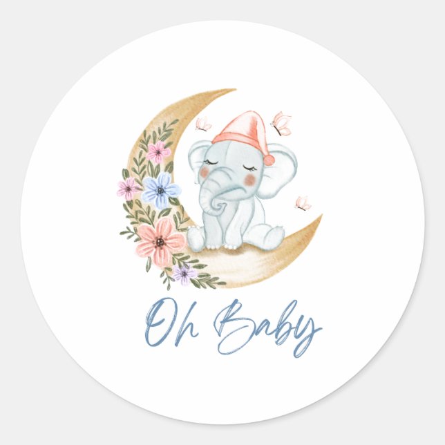 Elephant oh baby  classic round sticker (Front)