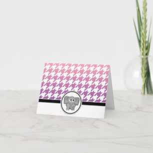 Elephant Ombre Pink Purple Houndstooth Cards