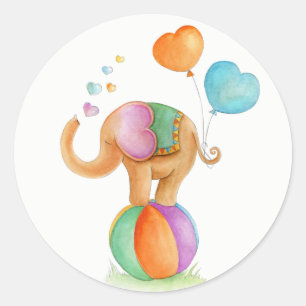 Elephant on a ball circus whimsy watercolor art classic round sticker