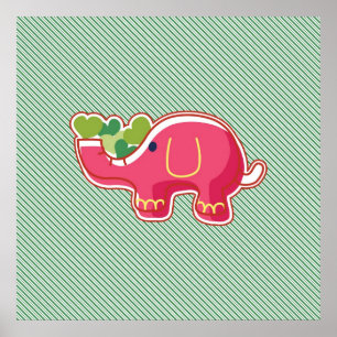 Elephant on Green Diagonal Striped Background Poster