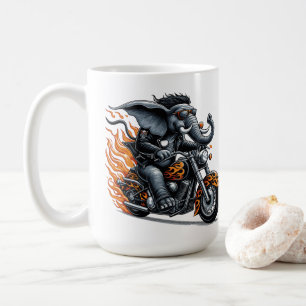 Elephant on Motorcycle with Flames Coffee Mug