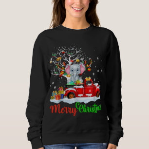 Elephant On Red Truck Christmas Pajama Funny Xmas  Sweatshirt
