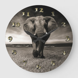 Elephant on the Run Large Clock