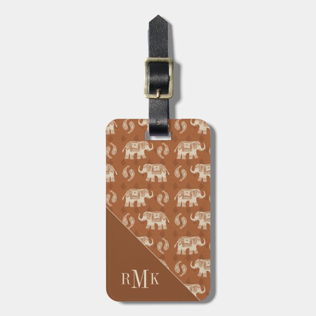 Elephant Orange Caravan Pattern Luggage Tag (Front Vertical)