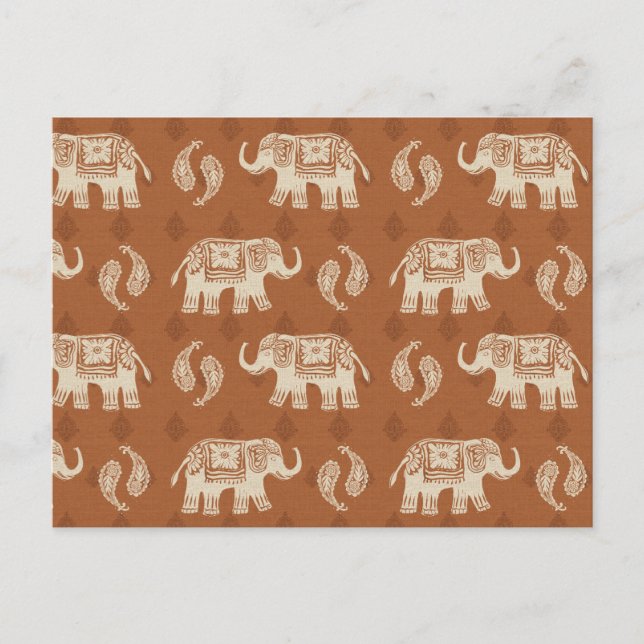 Elephant Orange Caravan Pattern Postcard (Front)
