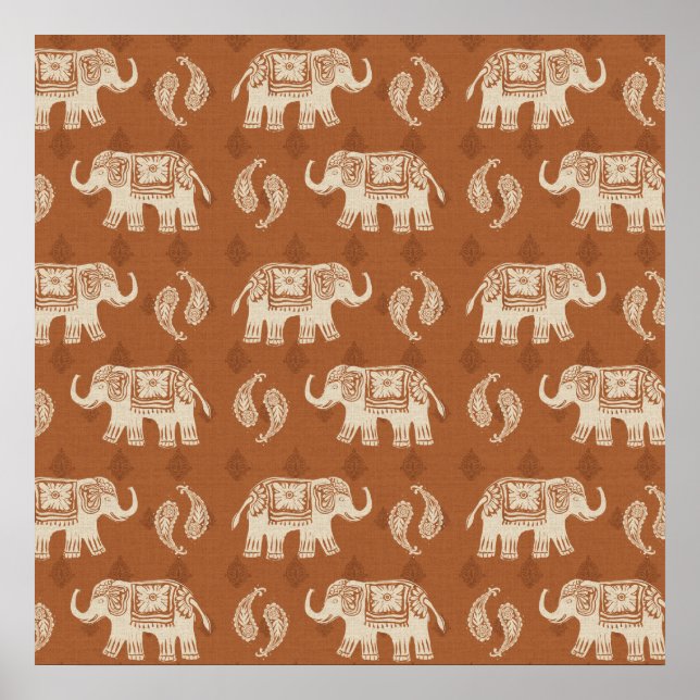 Elephant Orange Caravan Pattern Poster (Front)