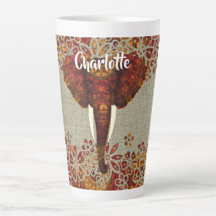 Elephant Ornate Rustic Colours Personalized Latte Mug