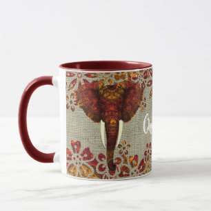 Elephant Ornate Rustic Colours Personalized Mug