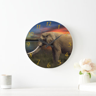 Elephant out in the savannah animal plains  large clock
