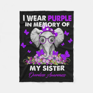 Elephant Overdose Awareness I Wear Purple For My S Fleece Blanket