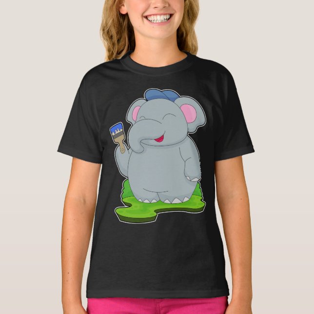 Elephant Painter Paint brush Painting T-Shirt (Front)