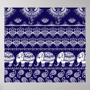Elephant, paisley: tribal vintage pattern. poster