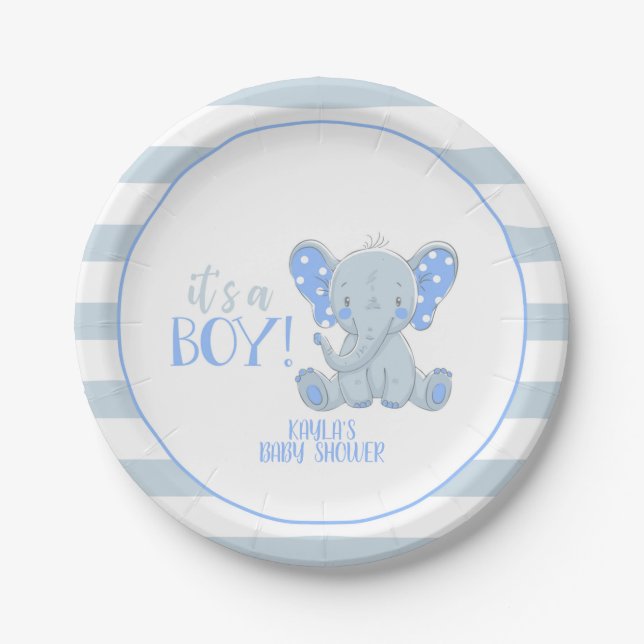 Elephant Paper Plate - It's a Boy - Custom (Front)
