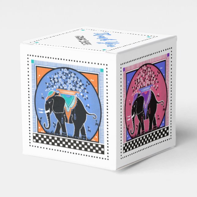 Elephant Parade in Orange, Yellow, Blue and Pink Favor Box (Front Side)
