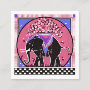 Elephant Parade in Pink Square Business Card